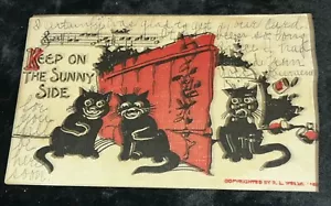 I gatti neri tengono sul lato soleggiato spartiti musicali c1910 cartolina d'epoca - Foto 1 di 3