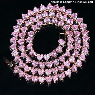 18k 镀玫瑰金心形网球项链粉色施华洛世奇水晶女式珠宝首饰 — 第 1/4 张图片