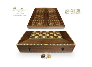 Holz Backgammon/Schach Brett Mit Holz Steine BC 590 - Bild 1 von 10