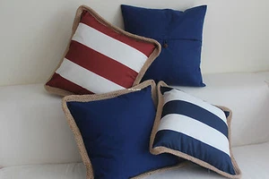 Wine Red and Navy Outdoor Home Linen Cotton CUSHION COVER Throw PILLOW CASE 18" - Picture 1 of 6