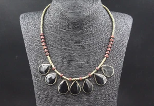 Afghan Alpaka Black Enamel necklace, Belly Dance Tribal Necklace, Kuchi Necklace - Picture 1 of 7