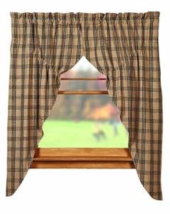 New Country Primitive OAT BLACK CHECK PLAID PRAIRIE CURTAIN Window Swags - Picture 1 of 1