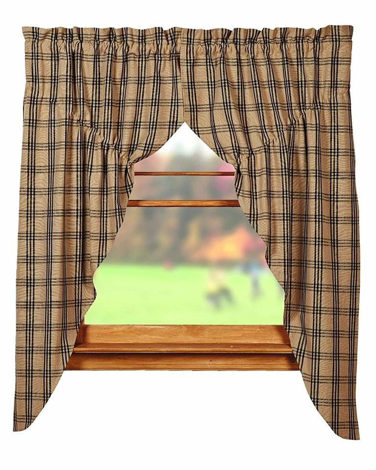 Nuevo Country Primitive OAT NEGRO CUADROS CORTINA PRADERA Swags Ventana Foto 1 de 1