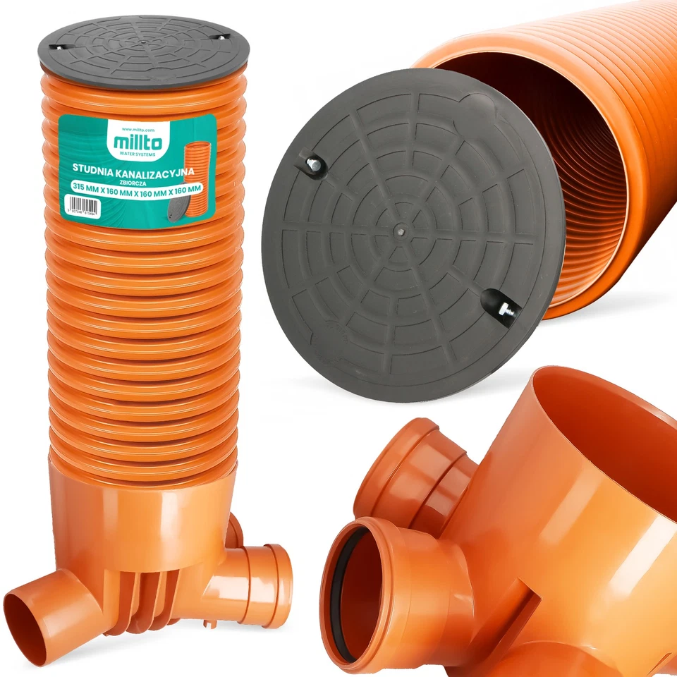 MILLTO Schachtbauwerk Revisionsschacht 315x160 Inspektionsschacht Kanalschacht Schwarz