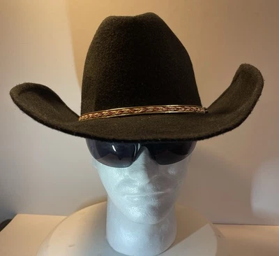 Sombrero de Vaquero Para Hombre Negro 7 1/4 Oro Metal Banda Forrado Western Express Smouth Fieltro Foto 1 de 4