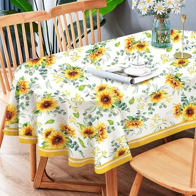 Oval Sunflower Tablecloth, Yellow Sunflower Tablecloth 54 X 72,Wrinkle Resistant - Image 1 of 4