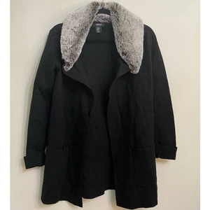 Jones Co New York Black Cardigan Knit Detachable Faux Fur Collar Neck Size XS - Picture 1 of 12
