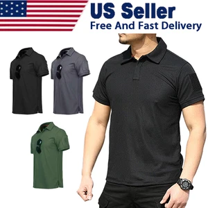 Men's Polo Shirt Quick Dry Performance Short Sleeve Tactical Shirts Golf Shirts - Picture 1 of 22