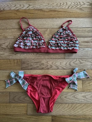 Victoria’s Secret Jungle Bell Red Green Plaid Christmas Bra Medium Bottoms S - Image 1 of 4