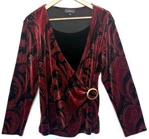 Vintage Womens Whimsigoth Velvet Faux Wrap Top Size XL Dark Romantic Paisley - Picture 1 of 11