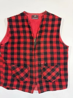 Vintage 50s Buffalo Plaid Wool Vest Johnson Woolen Cotton Lined Flannel Sz 44 - Image 1 of 4