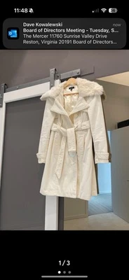 Tench coat Bebe Cordroy creme marfim tamanho médio colarinho de pele removível - Imagem 1 de 3