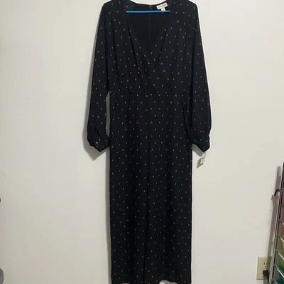 Maison Jules Black Women Long Sleeve Jumpsuit Ladybug Wide Leg Chic- New ($89) - Image 1 of 4