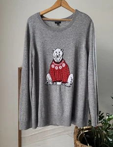 Women's TALBOTS Gray Lambswool Polar Bear Pullover Sweater Plus Size 2X - Picture 1 of 4