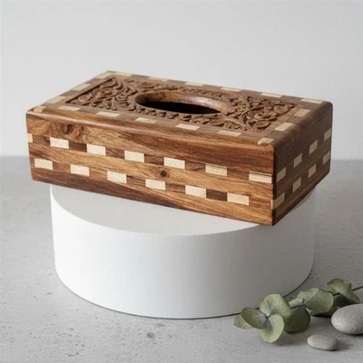 Handmade Walnut Wood Tissue Box Cover Wooden Tissue Holder Foto 1 de 4