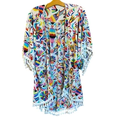 Маленькое разноцветное цветочное кимоно Judith March с кисточками фестиваль фиеста радуга - Изображение 1 из 4