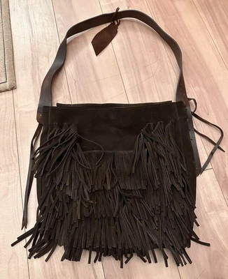 Bolso Bandolera McFadin Marrón Cuero Gamuza Flecos ¡Buen Estado! Foto 1 de 3