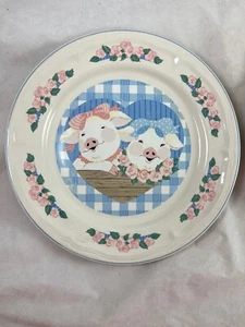 Paar Tienshan Schwein Kumpel Essplatten 10,5" Steinzeug Bauernhaus Dekor Vintage 90er - Bild 1 von 9