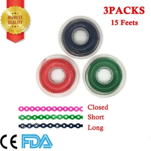 3Packs Dental Orthodontic Power Chain Elastic Rubber Bands Ultra Spool 15 Feets - Picture 1 of 54