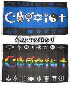 3x5 3'x5' Wholesale Combo Set Blue & Rainbow Coexist Peace 2 Flags Flag - Picture 1 of 2