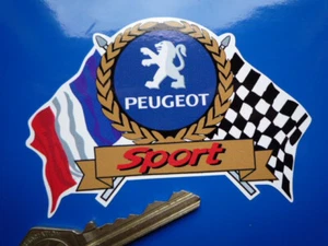 PEUGEOT Estilo Deportivo Bandera y Desplazamiento Coche Pegatina 4" Race Rally Racing 205 306 GTi - Imagen 1 de 1