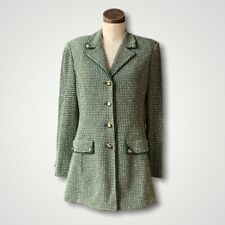 Vintage ST. JOHN COLLECTION Knit TWEED Jacket VEGAN LEATHER Green 8