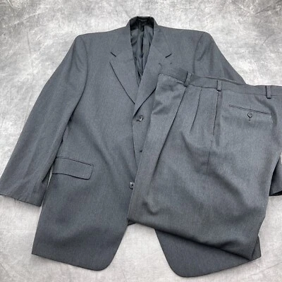 Austin Reed Suit Men 44L/36"W x 29.5"L Gray Wool Pleat Cuff 2pc Career Party - Image 1 of 4