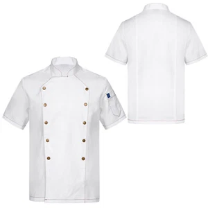 Men Chef Coat Short Sleeves Double-Breasted Kitchen Uniform Catering Shirt - Picture 1 of 47