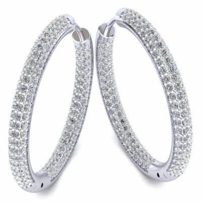 Genuine 3ctw Round Cut Diamond Ladies Inside Out Hoops Earrings 10K Gold - Image 1 of 4