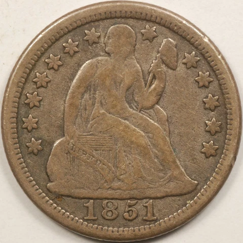 1851 SEATED DIME - REPUNCHED "1"  FREE SHIPPING Cover