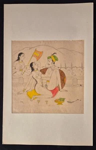 VINTAGE FINE HANDMADE MINIATURE EROTIC PAINTING ON ANTIQUE PAPER. - Picture 1 of 2