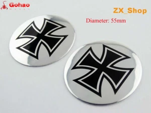 2x Motorcycle Car Fuel Gas Oil Tank Fairing Iron Cross Emblem Decal Badge New - Picture 1 of 4