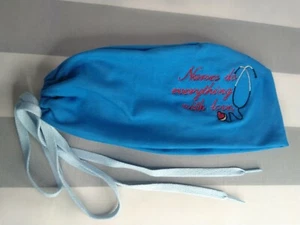 Stretch Jersey Nurses Scrub Cap Surgical Hat Embroidered Surgery Cap W/ BUTTONS  - Picture 1 of 10