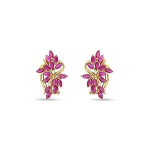 Ruby Floral Cluster Earrings 14k Yellow Gold - Picture 1 of 3