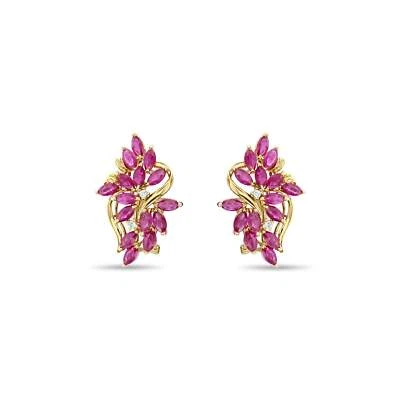 Ruby Floral Cluster Earrings 14k Yellow Gold - Image 1 of 3