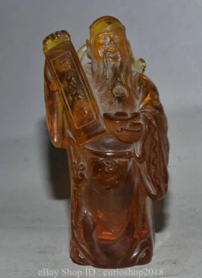 6.6 " China Yellow Amber Carved Dynasty God of Fortune Wealth Ingots Statue - Image 1 of 4