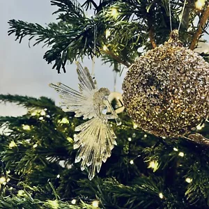 1x CHRISTMAS TREE DECORATION LUXE CITY ACRYLIC ANGEL BAUBLE GOLD GLITTERED 17cm - Picture 1 of 6