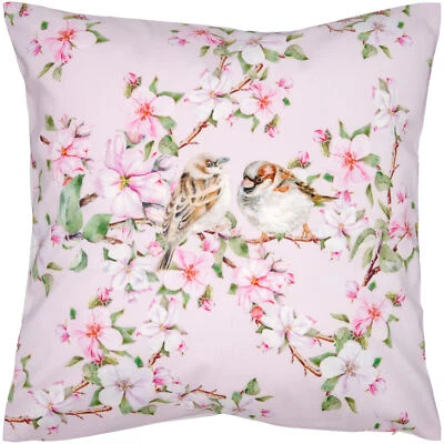 Kissenbezug 40x40 Kissenhülle FRÜHLING Dekokissen Kissen WEICH Apfelblüte Vogel - Bild 1 von 2