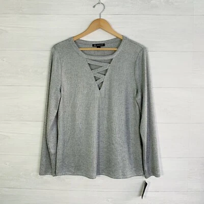 NUEVO CON ETIQUETAS INC International Concepts Top Plateado Acanalado Manga Larga Escote Recortado XL Foto 1 de 3