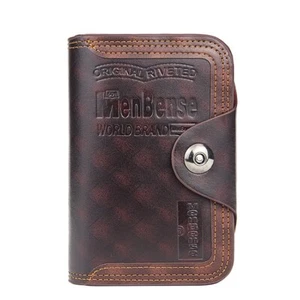 Retro Men's Leather Bifold ID Credit Card Holder Wallet Billfold Purse w/ Button - Picture 1 of 6