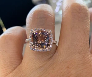 Anello di Fidanzamento Art Déco Cuscino Alone Vero 3,10 Ct Placcato Oro Rosa 14k - Foto 1 di 6