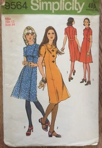 70er Jahre Simplicity 9564 Prinzessin Naht A-Linie Kleid Schnittmuster Größe 12 - Bild 1 von 2