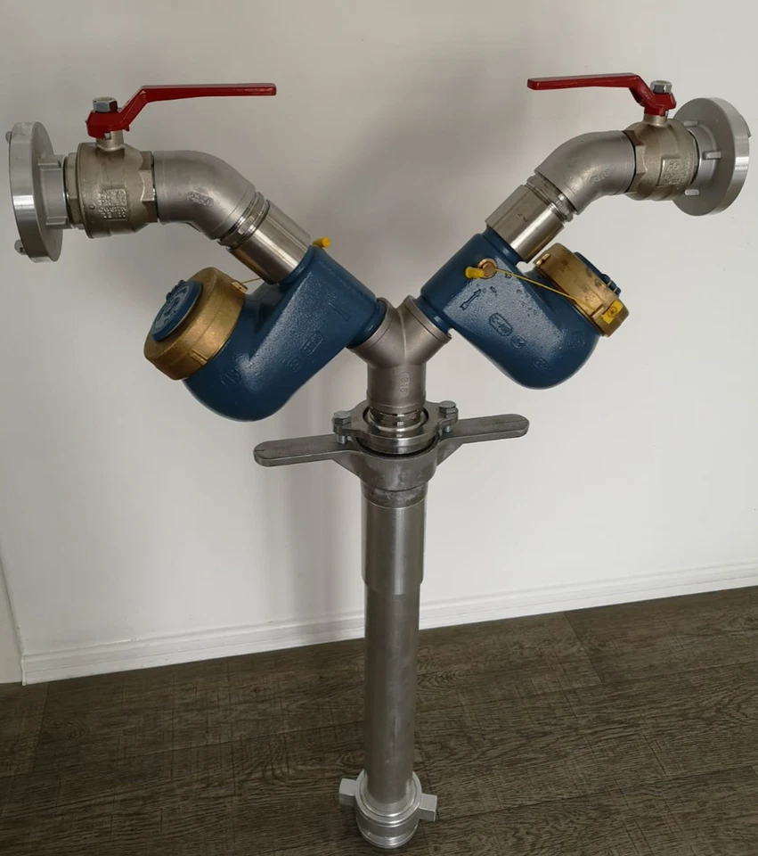 Wassermess Standrohr 2x Storz C DN80 Wasserzähler Wasseruhr QN10 bis 40m³/Std. - Bild 1 von 1