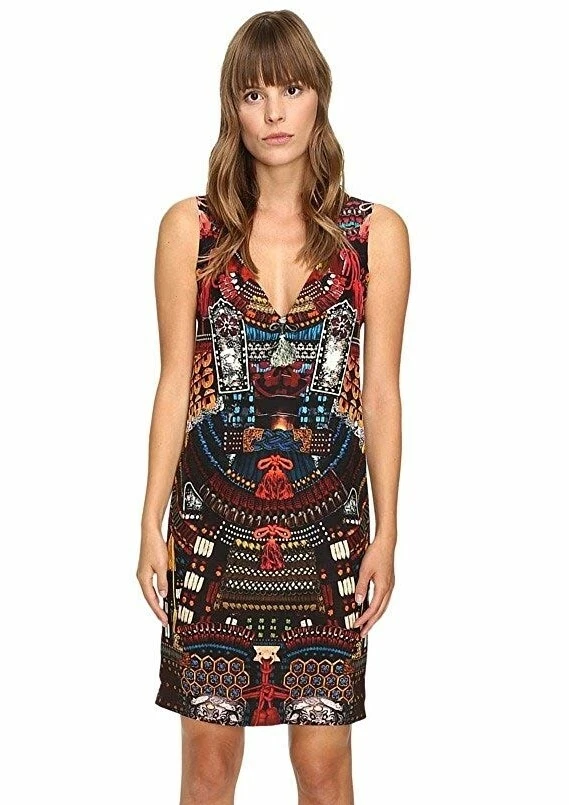 Dsquared2 Womens 166503 Samurai Printed V-Neck Silk Dress Mix Colors Size 40