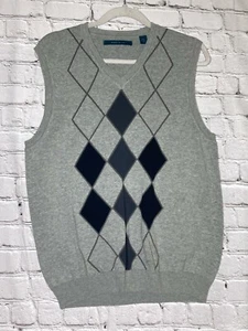 Perry Ellis Gray Men's Argyle Vest Size Medium 100% Cotton - Picture 1 of 7
