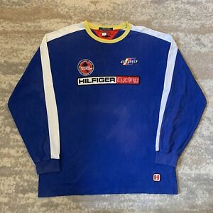 Vintage Tommy Hilfiger Cycling Embroidered Patch Long Sleeve T-Shirt Blue Large