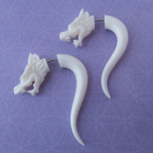 Dragon Fake Gauge Earrings Split Plug Halloween Costume Gothic Jewelry Gift