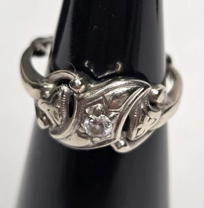 14K White Gold Art Deco Ring 2.43 Grams Size 3.75 Approx .15 CT Diamond - Picture 1 of 14