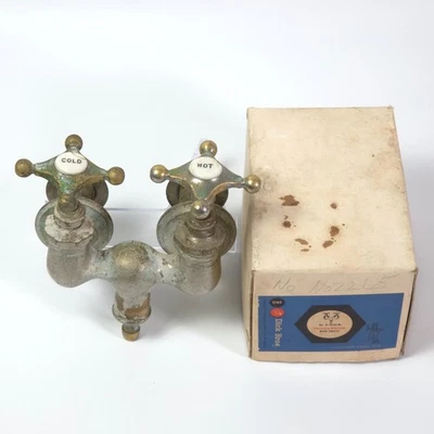 Antique Dick Bros. Bath Tub Faucet, Brass Porcelain Hot & Cold Knobs, w/ Box - Image 1 of 4