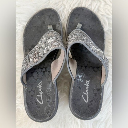Sandali infradito con zeppa Clarks donna taglia 8 paillettes scintillanti